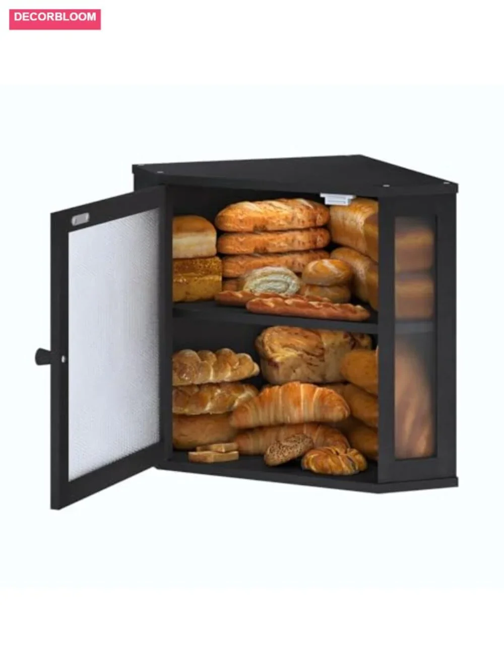 Double Layer Bamboo Corner Bread Box with Translucent Window